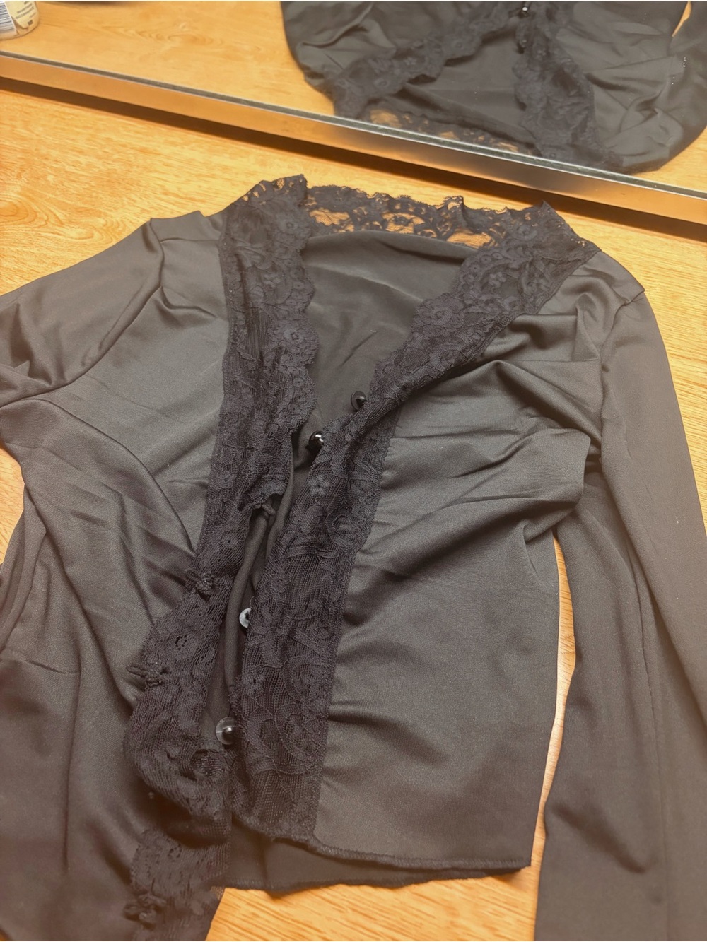 Black Lace-Trimmed Women's Button Cardigan